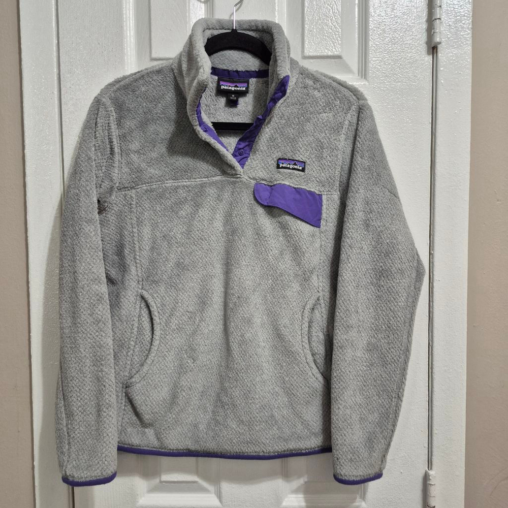 Women's Patagonia Gray Purple Fleece Snap-T Pullover Sweater M
